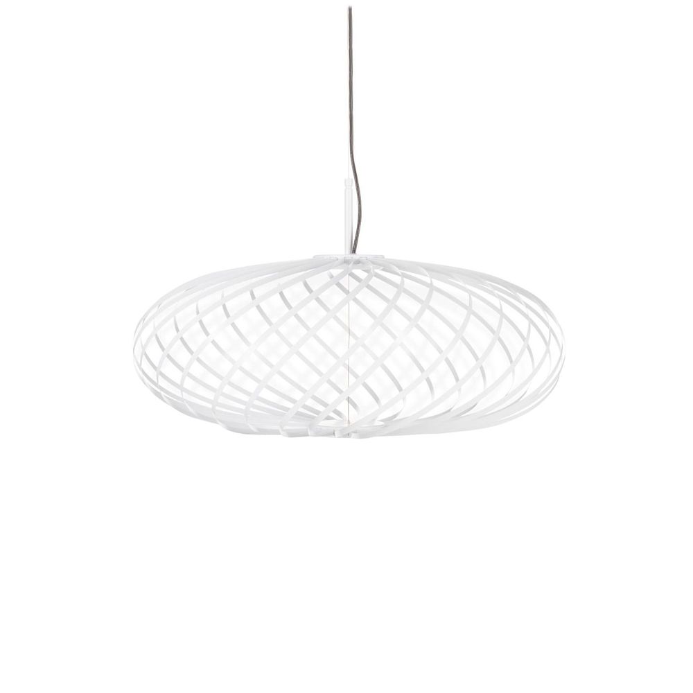 Tom Dixon Spring LED Hängelampe aus Edelstahl mit flexibel verstellbarem Design in Weiß.