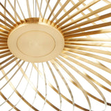 Detailansicht der Tom Dixon Spring Hängelampe mit goldenen Edelstahlstreifen und dimmbarer LED-Scheibe.