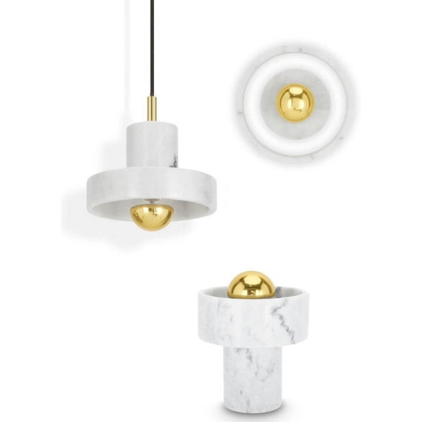 Tom Dixon Stone table lamp made of marble with a golden sphere and elegant design.