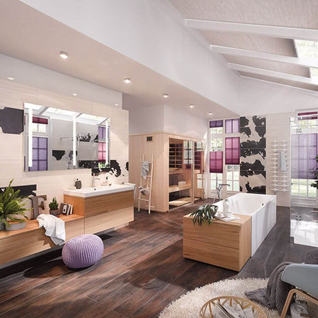 LED Decken & Wandlampe Puk One in modernem Badezimmer mit klarer Linienführung und dezenter Beleuchtung