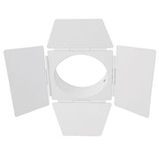 Barn doors for Luna 30 studio spotlight, white, with adjustable side flaps in the closed position.