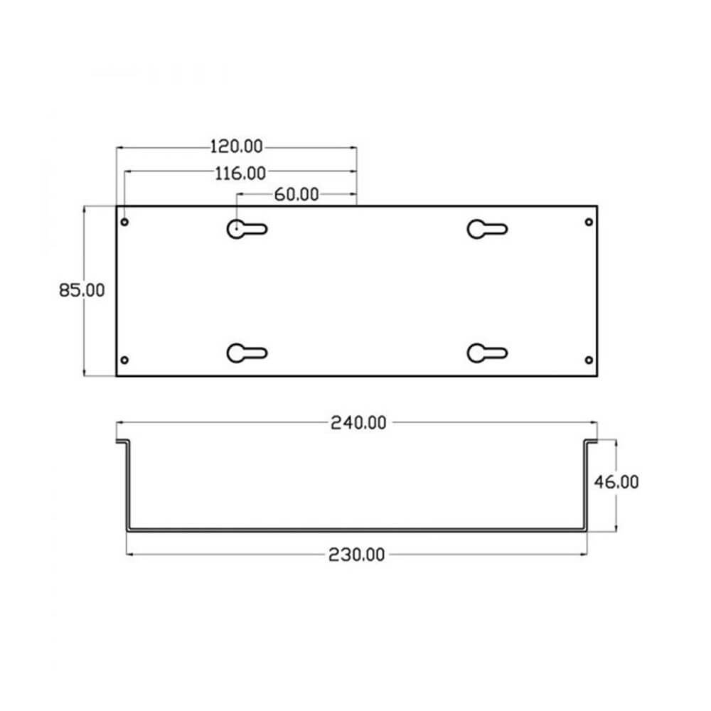 Trafobox Montagebox für rahmenloses Panel - technische Zeichnung mit Maßen.