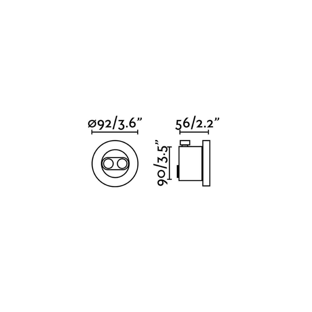 Technische Zeichnung des Tras Outdoor LED Einbaustrahlers Verstellbar IP67 Schwarz mit Maßen.