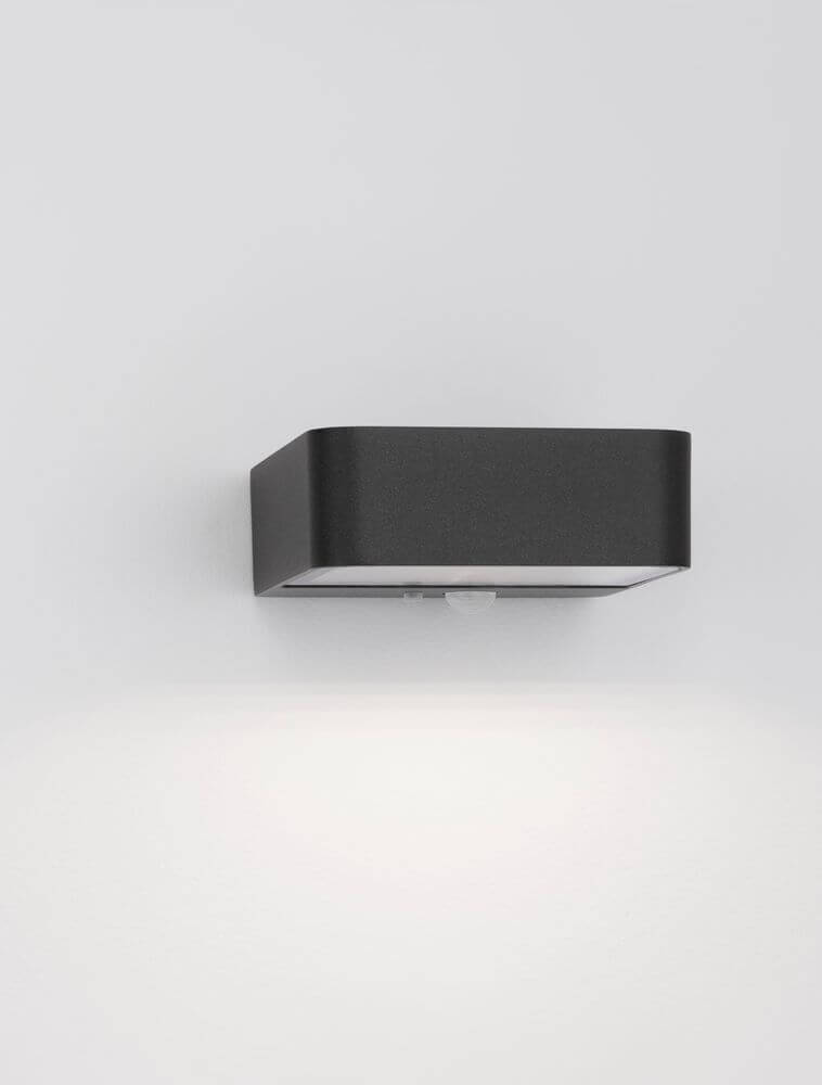 Trendo LED Außenwandleuchte 3000K Anthrazit IP65 an einer Wand montiert mit warmweißem Licht.