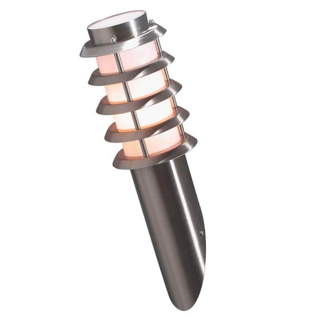 Applique da esterno Trento Energiespar in acciaio inox, vetro acrilico opalino con design moderno e illuminazione efficiente.