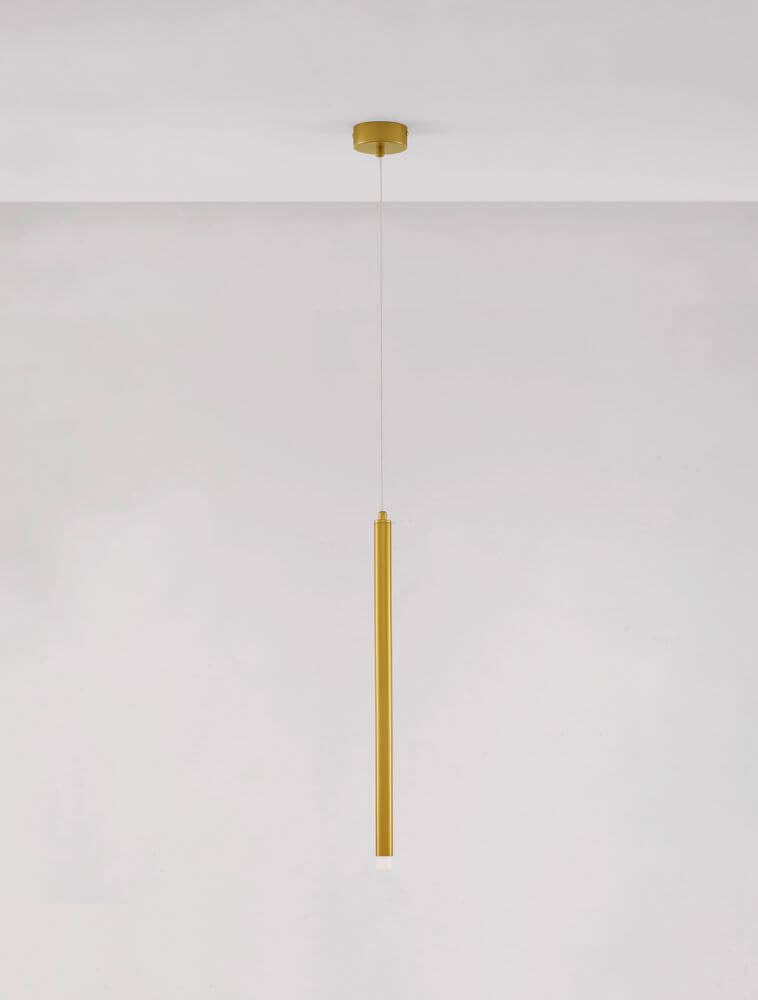 Trimle LED Pendelleuchte H 50cm Ø 2,5cm 3000K in modernem Design mit goldenen Akzenten