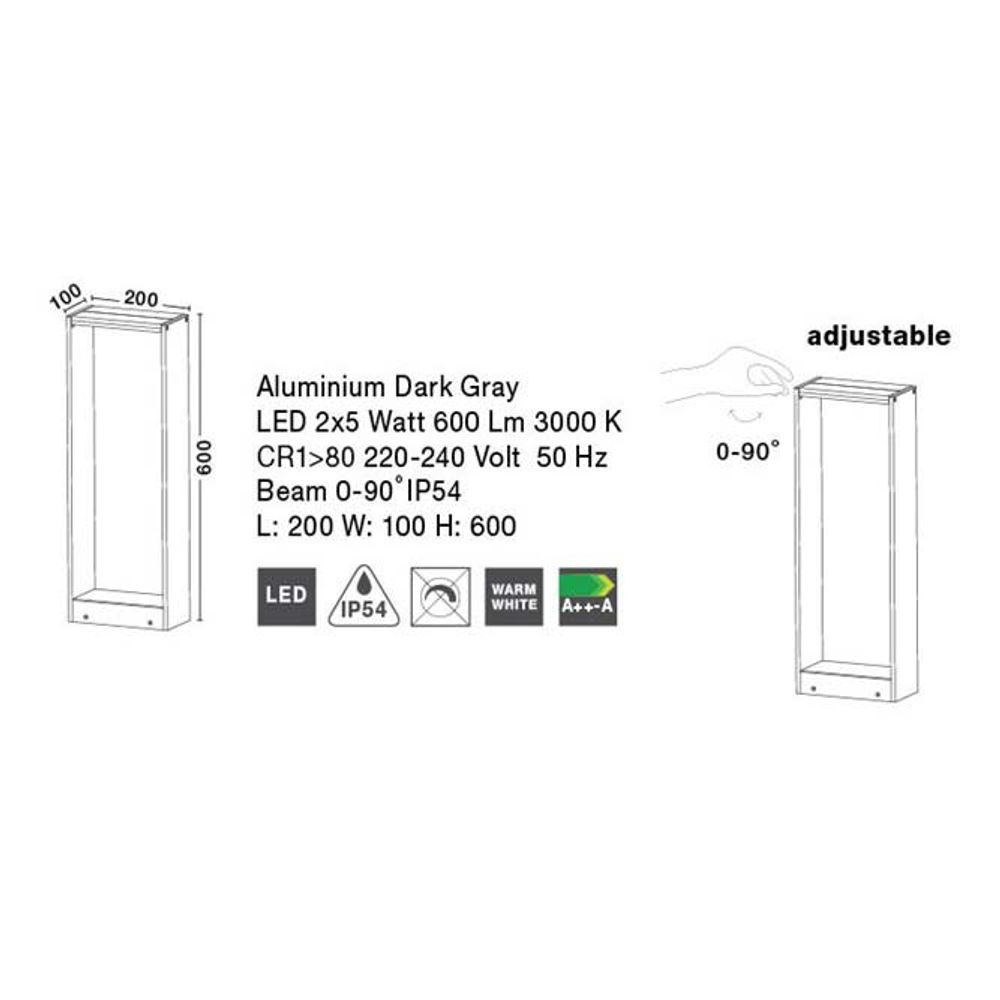 Candeeiro de pé exterior Twin LED 60cm IP54 10W, 600lm , 3000K