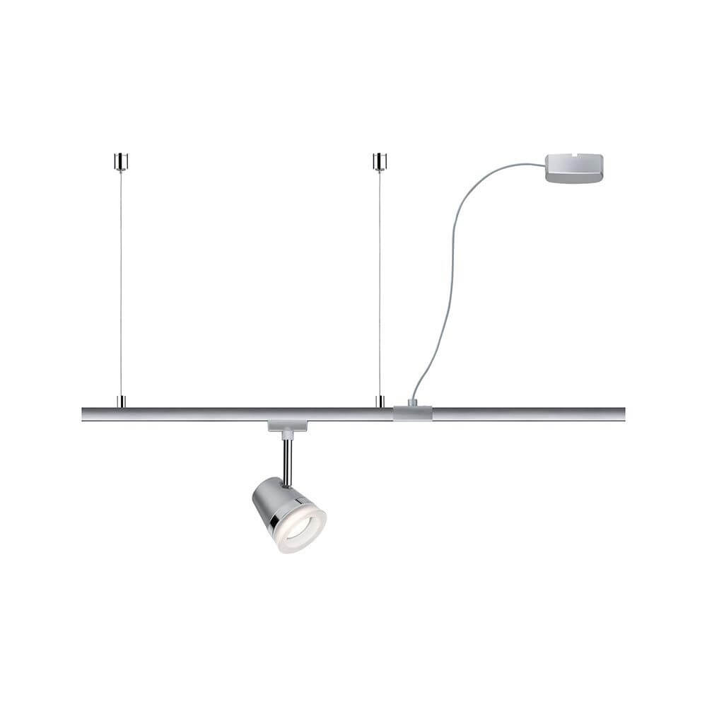 U-Rail Einspeisung 2m Kabel Chrom-Matt mit flexibler Lichtinstallation und hängendem Design.