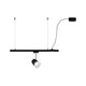 U-Rail Einspeisung 2m Kabel Schwarz-Matt mit hängender Lichtinstallation und flexibler Raumgestaltung.