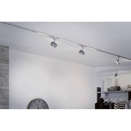 U-Rail LED track spotlight Circle chrome matt dimmable on a modern ceiling spotlight in a stylish room.