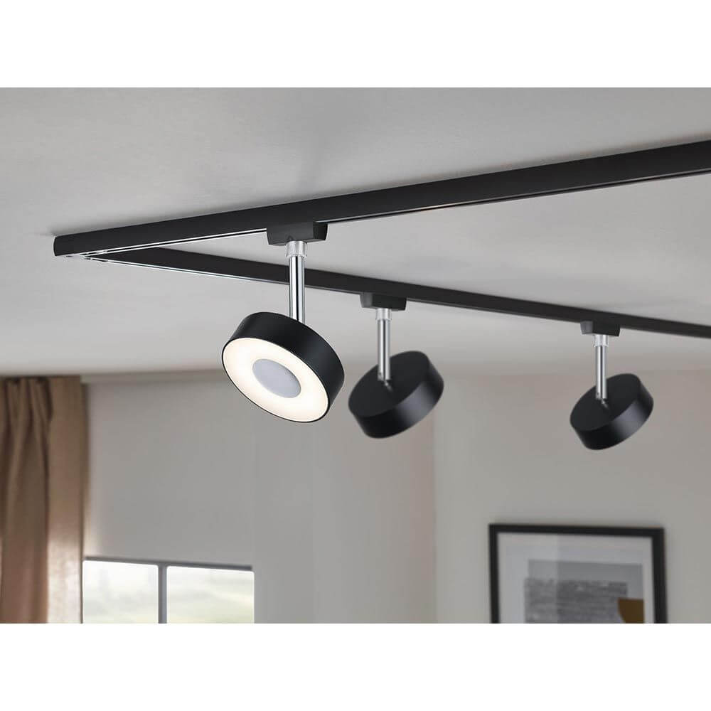 U-Rail LED Schienenspot Circle Einzelspot Dimmbar Schwarz, Chrom an einer Schienenleuchte montiert.