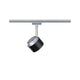 U-Rail LED Schienenspot Pane Einzelspot Schwarz, Chrom an einer Schiene montiert.