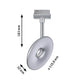 U-Rail LED Schienenspot Sphere Strahler Chrom mit Kugellinse und flexibler Ausrichtung, Maße: 183 mm Höhe, 119,8 mm Durchmesser.