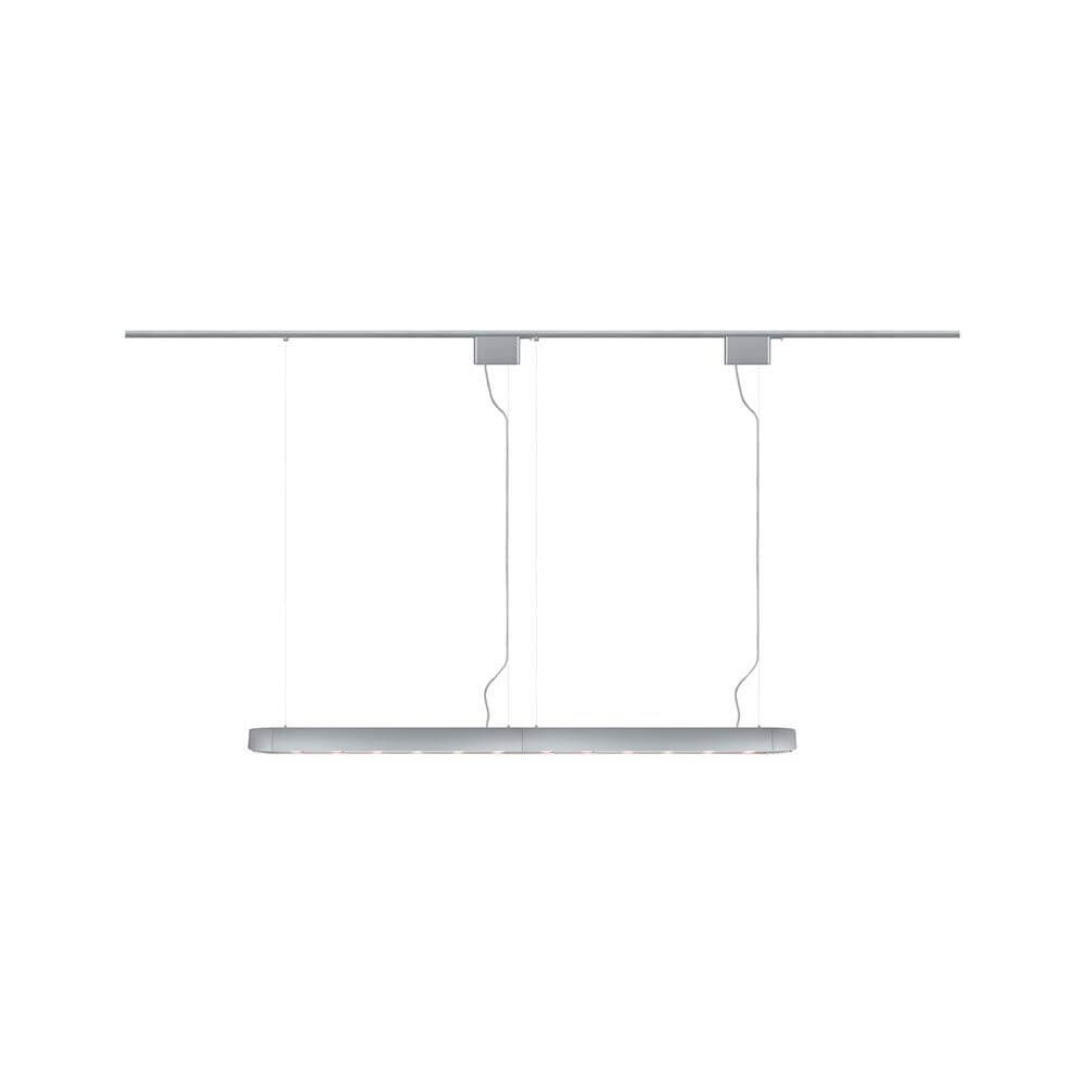 U-Rail Pendelleuchte Barre Dimmbar Chrom-Matt mit höhenverstellbarem Design für lange Tische.
