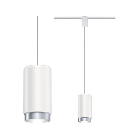Suspension U-Rail Corus dimmable blanche au design élégant et avec câble textile réglable en hauteur.