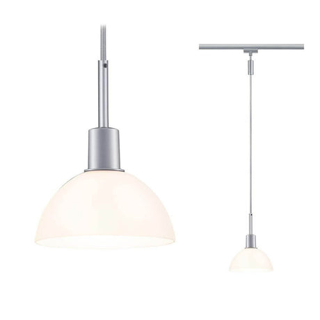 U-Rail Pendelleuchte Sarrasani Dimmbar Chrom-Matt, Opal für URail Schienensystem, modern und elegant