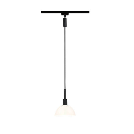 U-Rail pendant light Sarrasani dimmable black matte, opal mounted on a ceiling, elegant lighting.