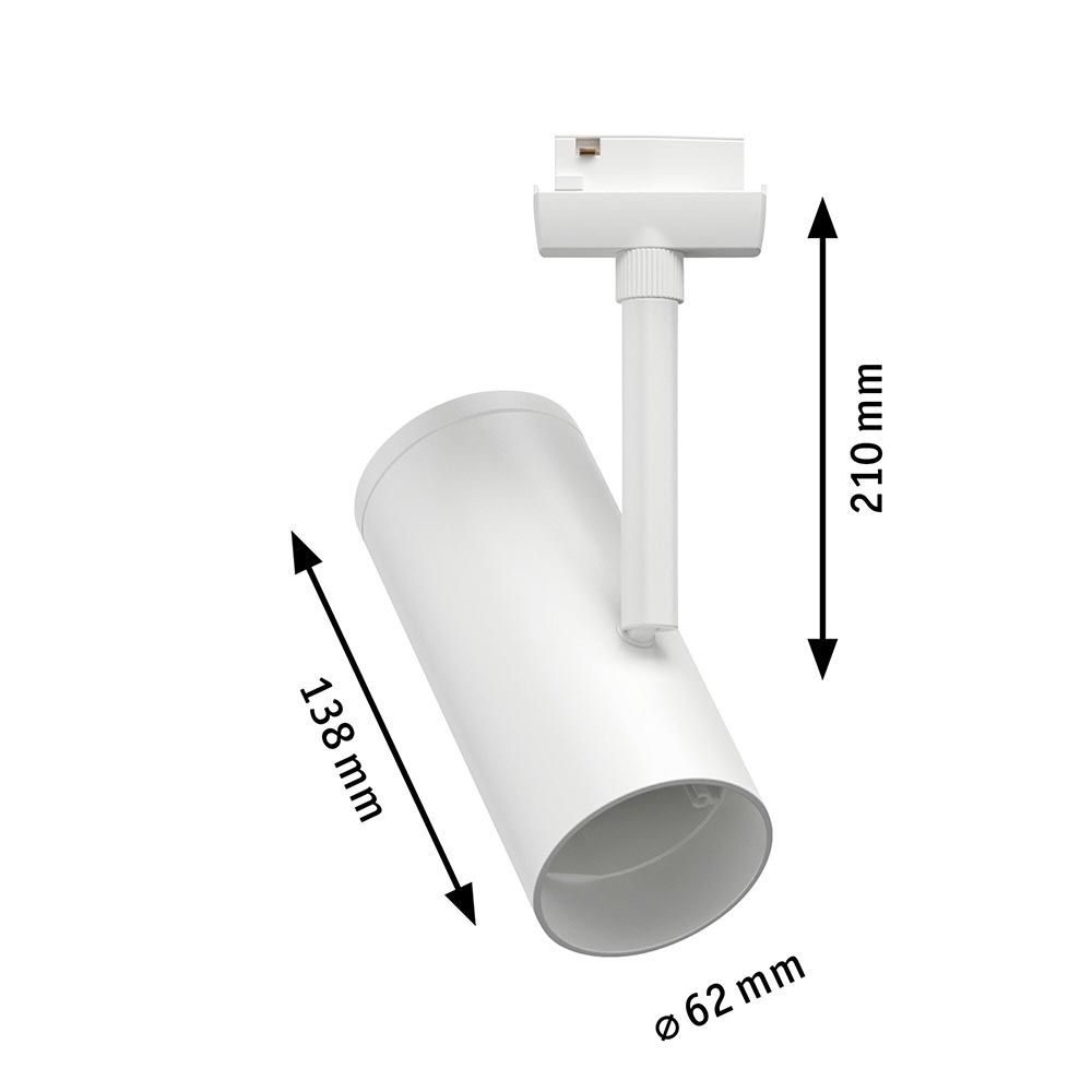 U-Rail Schienenspot Apol Einzelspot in Weiß, Maße: 138mm hoch, 210mm lang, 62mm Durchmesser, flexibel und dekorativ.