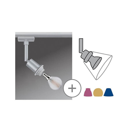 U-Rail Schienenspot DecoSystems Einzelspot Dimmbar Chrom-Matt mit E14-Leuchtmittel und austauschbarem Schirm