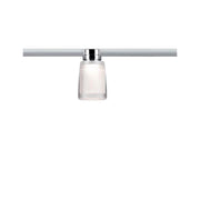 URail Ceiling Safira 1x5,2W Chrom Klar Satin 230V montiert an einer Schiene, mit satiniertem Acryl-Lampenschirm.