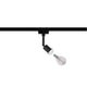 URail DecoSystems Spot Schwarz an der Schiene mit E14-Leuchtmittel und flexiblem Lampenschirm.