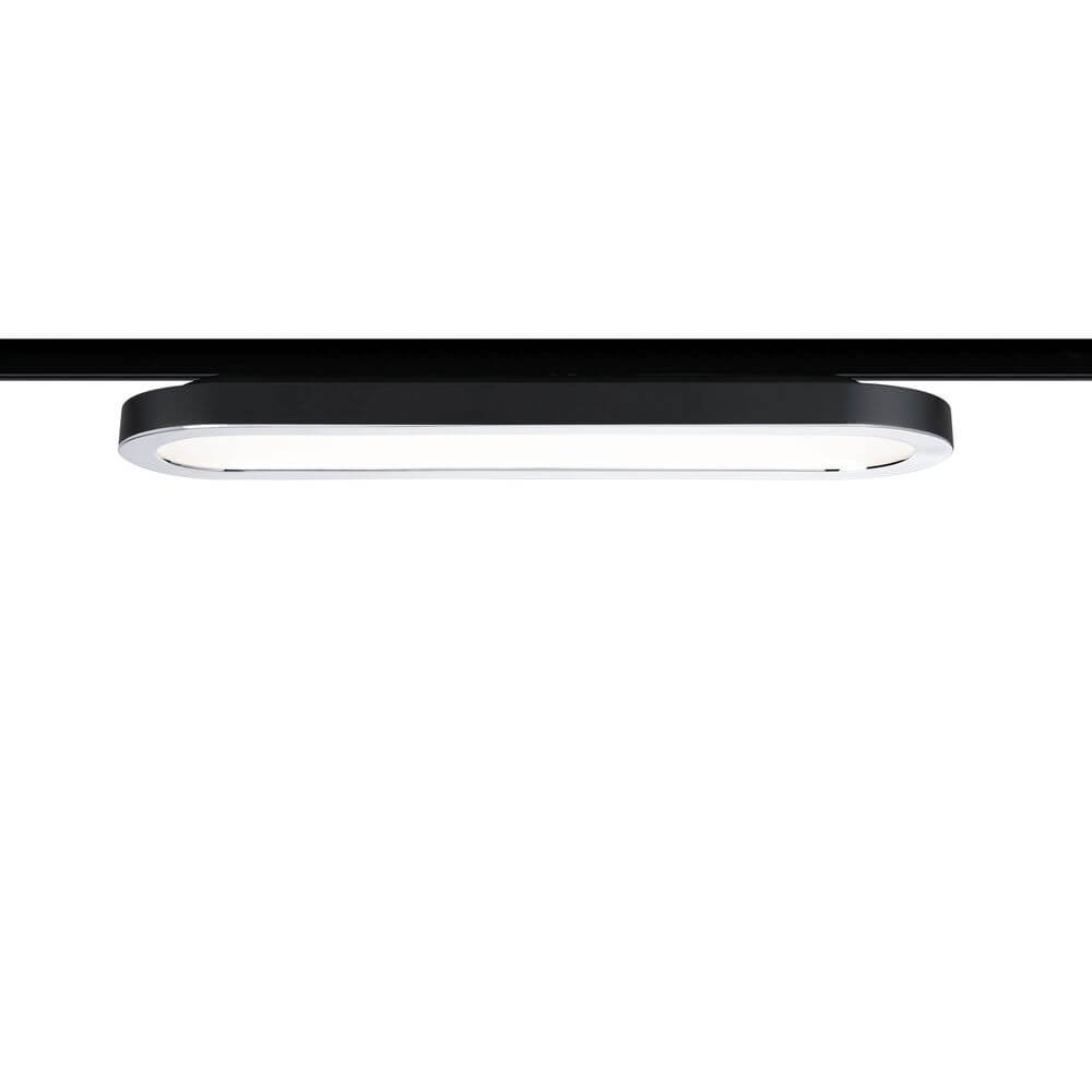 URail LED Panel Ring 7W Schwarz an einer Schiene montiert, bietet blendarmes und flächiges Licht.