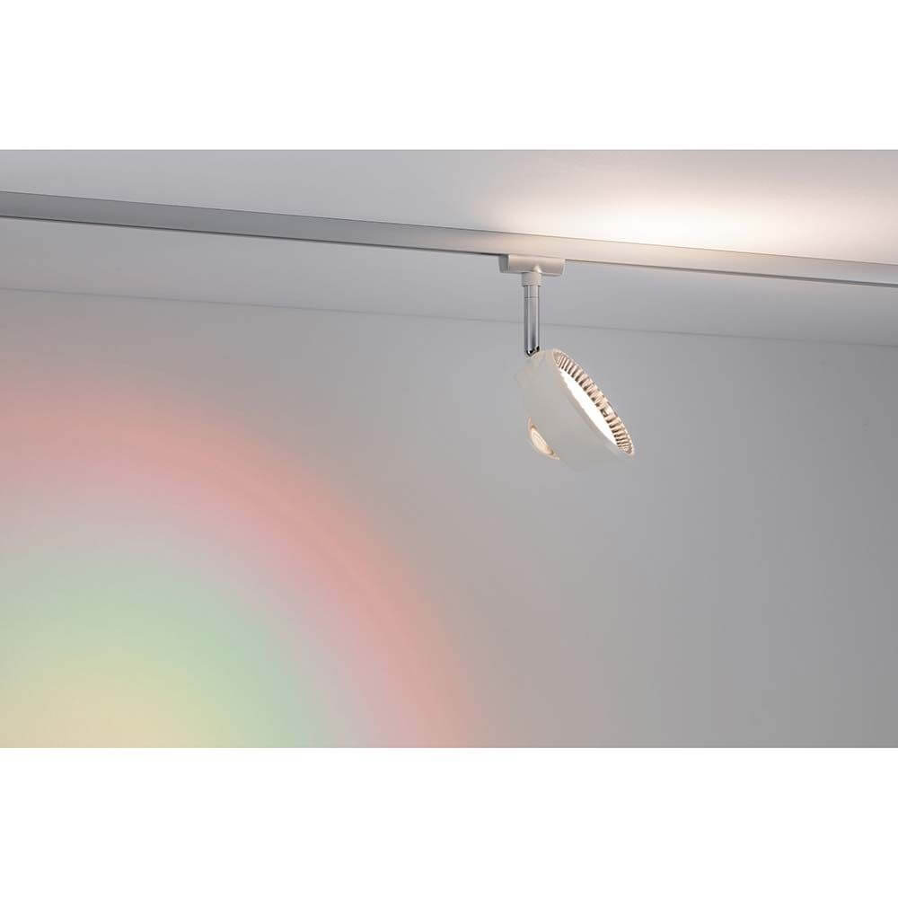 URail LED Spot Sabik 13W Dimmbar Weiß in Aktion mit Lichtbrechung und Regenbogen-Aura.