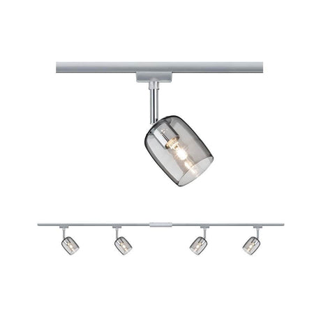 URail Schienensystem-Set Blossom 4-flammig Chrom, Rauch mit 4 Spots und Rauchglas.
