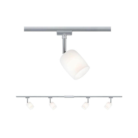 URail Schienensystem-Set Blossom 4-flammig Chrom, Satin mit 4 E27 Spots und Schiene.