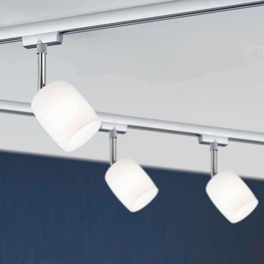 URail Schienensystem-Set Blossom 4-flammig Chrom, Satin mit vier Spots in Satinglas.