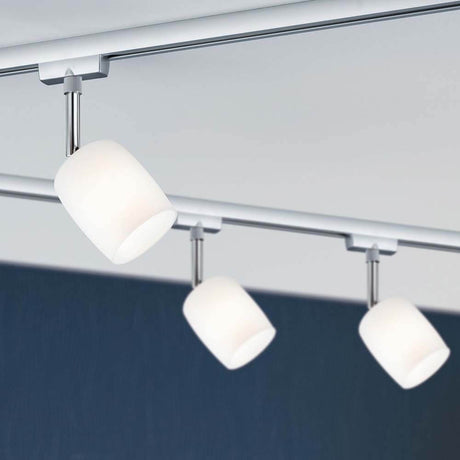 URail Schienensystem-Set Blossom 4-flammig Chrom, Satin mit vier Spots in Satinglas.