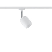 URail Spot Blossom White Satin G9 on a track with a decorative glass shade for low-glare light.