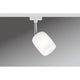 URail Spot Blossom Weiß Satin G9 auf einer Decke montiert mit einem dekorativen Glasschirm.