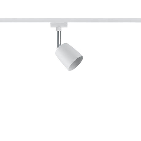 URail Spot Cover Blanc GU10 sur un rail, design moderne, utilisable de manière flexible pour différentes sources lumineuses.