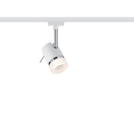 URail Spot Pipe White Chrome GU10 mounted on a track, adjustable for targeted lighting of living spaces.