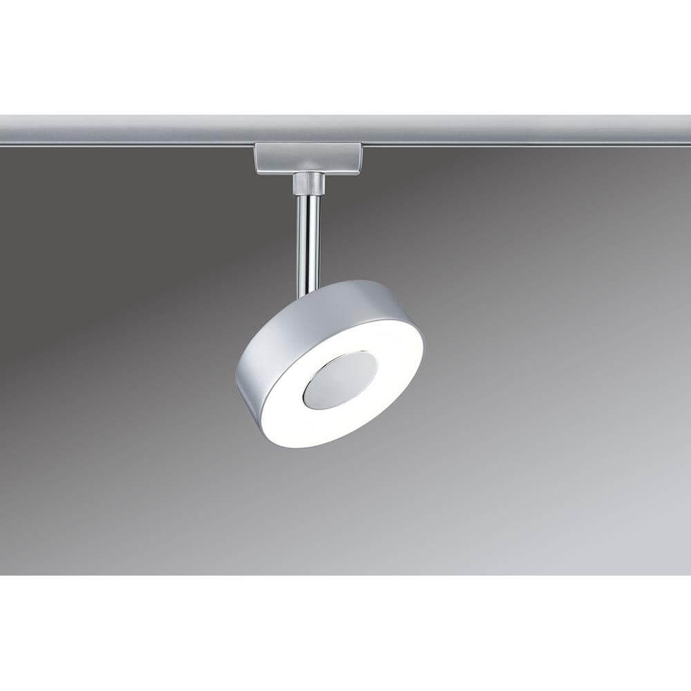 URail System LED Spot Circle 1x5W an der Schiene montiert, modernes Design mit LED-Technologie.