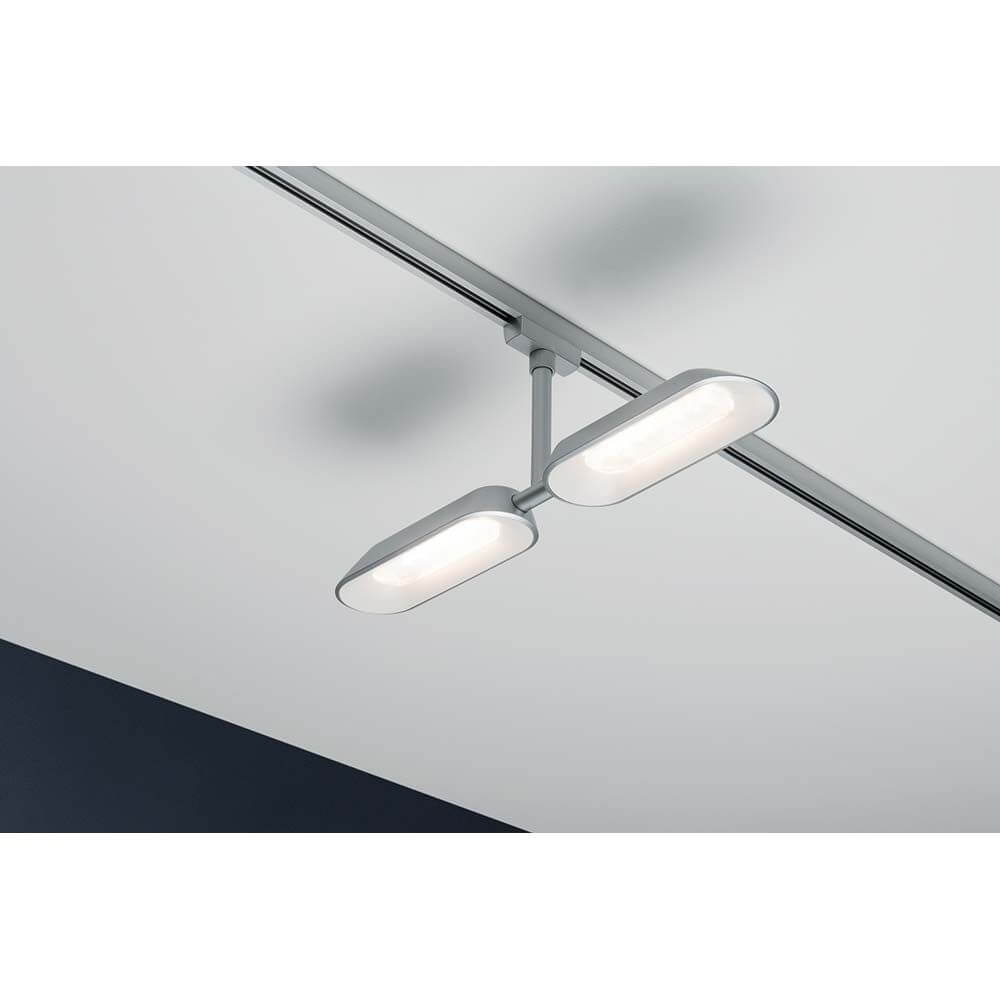 URail Systems Spot Dipper 2x8W Weiß Dimmbar an einer Decke installiert, bietet modernes und blendarmes Licht.