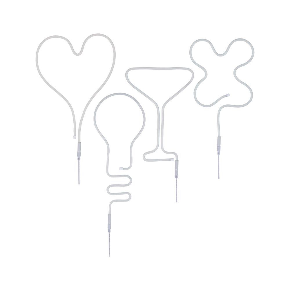 Neonlicht-Designs in Form von Herz, Glas, Ballon und Welle aus flexiblem Neonstreifen, für kreative Lichtakzente.