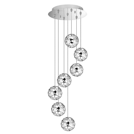 Unita LED Hængelampe med glaskugler 7 x 4, 8W, 3000K, elegant designlampe med forkromede glaskugler.