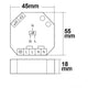 Technische Zeichnung eines Universal-Dimmers Unterputz Dimmbare 230V Leuchtmittel & Trafos mit Abmessungen.