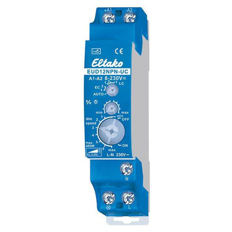 Variateur universel sur rail DIN pour ampoules et transformateurs 230V dimmables avec commande pour des ampoules LED