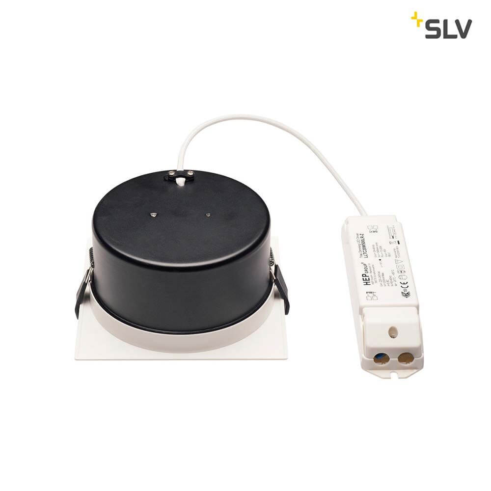 Verlux Einbauleuchte LED 3000K Mattweiß mit schwarzem Gehäuse und Treiber, ideal für Deckenmontage.