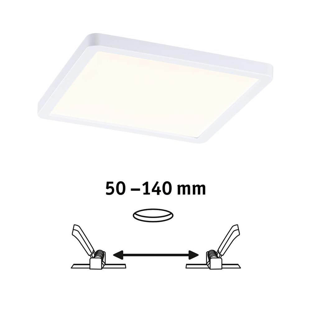 VariFit LED Einbaupanel Areo 175x175mm mit einstellbaren Klemmfedern für verschiedene Bohrlochgrößen von 50-140 mm.