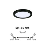VariFit LED Einbaupanel Areo rund schwarz mit flexiblen Klemmfedern für 50–85 mm Einbau.