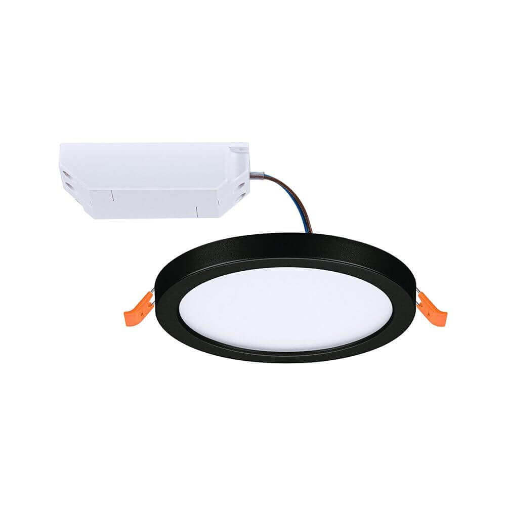 Rundes VariFit LED Einbaupanel Areo in Schwarz, geeignet für Wohnräume, stufenlos einstellbar, warmweißes Licht.