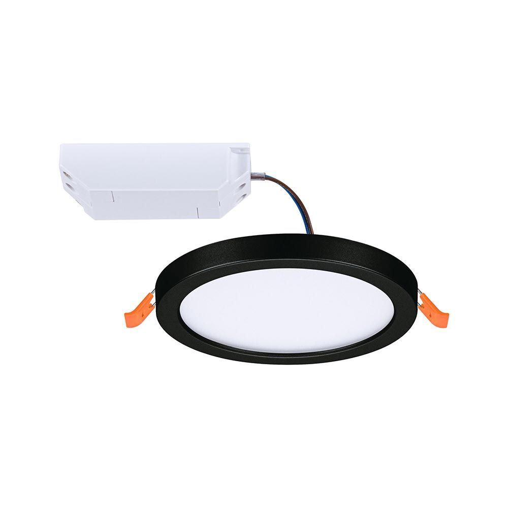 VariFit LED Einbaupanel Areo in Schwarz, rund mit flexibler Installationstechnik und warmweißem Licht.