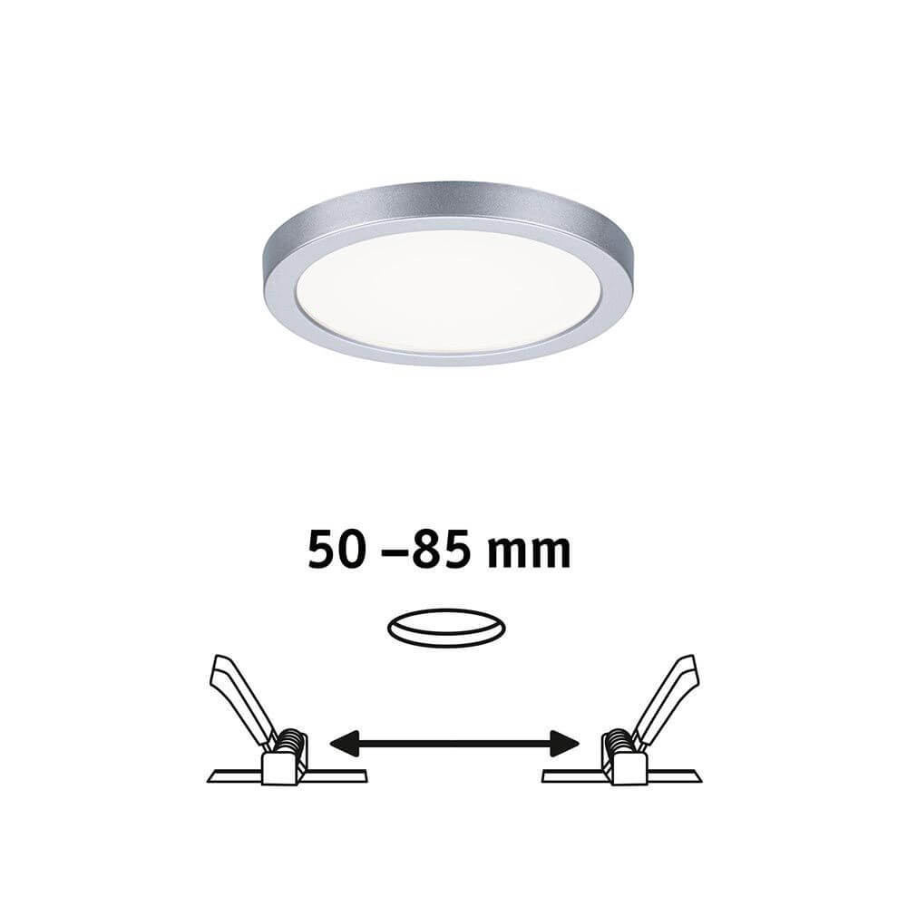 VariFit LED Einbaupanel Areo Rund Chrom-Matt mit flexibler Einstellung von 50-85 mm für variablen Einbau.