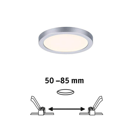 VariFit LED recessed panel Areo round matt chrome with adjustable spring clips from 50 to 85 mm.