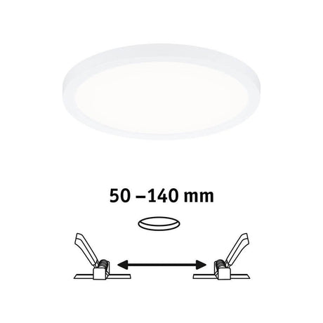 VariFit LED Einbaupanel Areo Rund Weiß Ø 17,5cm mit einstellbaren Klemmfedern von 50-140 mm.