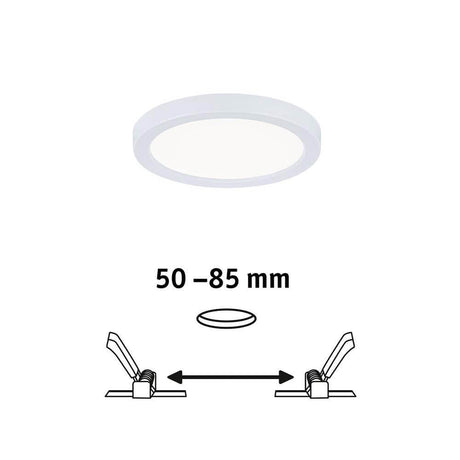 VariFit LED panneau encastré Areo rond 4000K blanc avec technique d’encastrement flexible de 50–85 mm.